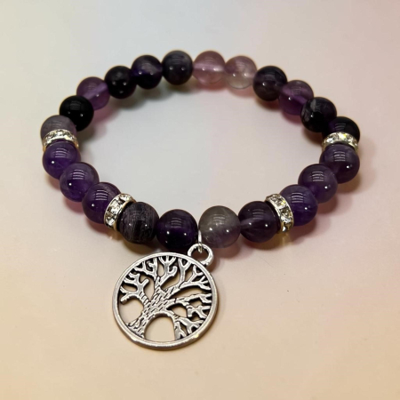 Mala/Armband Amethyst elastisch mit Baum des Lebens