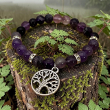 Mala/Armband Amethyst elastisch mit Baum des Lebens